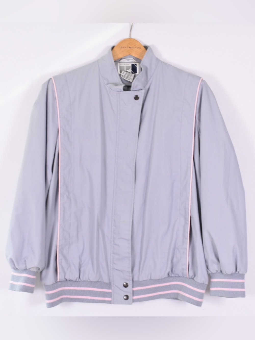 Vintage Ryan Scott Gray Pink Striped Bomber Windbreaker Jacket